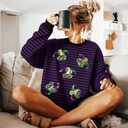 ASTANFY Womens Mardi Gras Sweatshirt Carnival Sequin Purple Sweater Masks Graphic Shirt Crewneck Long Sleeve Tops (L)