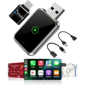 Drivio Wireless CarPlay Adapter for iPhone & Android | USB CarPlay Wireless Adapter with Screen Mirroring | 2026 Bluetooth Car Play Dongle Apple Play for Car Accessories Android Auto USB C & A