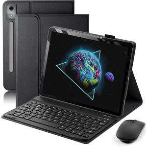 Keyboard Case for 2025 Lenovo Idea Tab Pro 12.7 inch - Stand Folio Detachable Keyboard Cover with Mouse (TB-373FU/TB-375FC) - Black