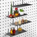 Funrous 4 Pack Pegboard Shelves Wall Organizer Peg Board Shelf Brackets Steel Tray Pegboard Accessories Organizing Tools for Craft Room Home Garage Nursery Workbench Kitchen (Black, 7 x 3 Inch)