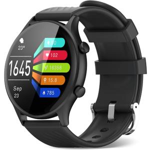 WalkerFit Smart Watch for Men, 1.39 Inch Round Fitness Watch, Pedometer with Heart Rate Monitor, Sleep Monitor, Menstrual Cycle, Waterproof Activity Tracker, Round (Round - Deep Black)