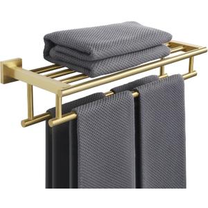 Alise Double Towel Rack for Bathroom Wall Mounted 16 Inch,Gold
Bathroom Tower Holder Towel Shelf with Double Towel Bars,SUS304 Stainless Steel Towel Rack with Shelf for Lavatory Kitchen