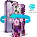 Cute Flower Case for iPhone 17 6.3 inch Built with Screen Protector, Lightweight and Stylish Full Body Shockproof Protective Rugged TPU Case for Women/Girls-Butterfly