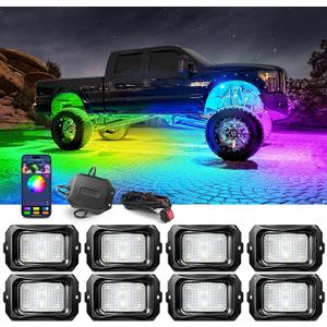 MICTUNING C2 Max RGB+IC Chasing Color Rock Lights - 8 Pods Under glow Lighting Kit, Dynamic Lighting Modes, Extensible Up to 24 Pods with Stable APP Control, IP68 Waterproof, DIY Effect