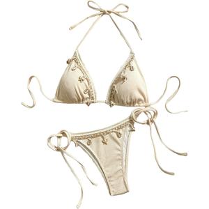 Women's Shell Decoration Boho Bathing Suit Halter High Waist Summer Swimsuit Bikinis Set