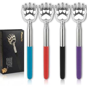 (4-Pack) Extendable Back Scratchers - Metal Claws with Telescopic Rubber Handles - Stocking Stuffers for Men, Women, Kids - Christmas Gift