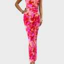 PRETTYGARDEN Womens Summer Wedding Guest Dress 2026 Spring Mesh Sleeveless Bodycon Ruched Floral Holiday Maxi Long Dresses, Size Large
