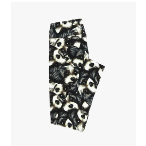 Lularoe Tall Curvy (TC fits Sizes 12-18) Puppy Dog Faces Black Gray White Buttery Soft Adult Leggings, Pack Of 4