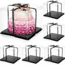 Cididu 6 Pack Large Clear Cake Box with Ribbon, Tall Cake Box Carrier 12x12x10 Inch, Tiered Transparent Cake Packaging Boxes with Lid and Board, PET Clear Gift Containers for Birthday Wedding Party
