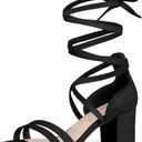 Allegra K Women's Open Toe Color Block Heel Lace Up Sandals (9)