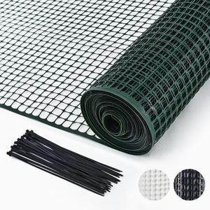 PotatoLife Plastic Hardware Mesh Netting, Garden Netting, Temporary Fence, Tree Guards, Safety Net for Balcony, Deck, Stair Railing, Animal Barrier, Poultry, Deer, with 50 Zip Ties, 4' x 50', Green