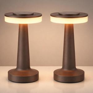 Riakrum 2 Pcs LED Portable Cordless Table Lamp with Touch Sensor 3 Color Stepless Dimming Rechargeable Battery up to 15 Hours Cordless Table Light Wireless Lamp for Nursery (Brown)
