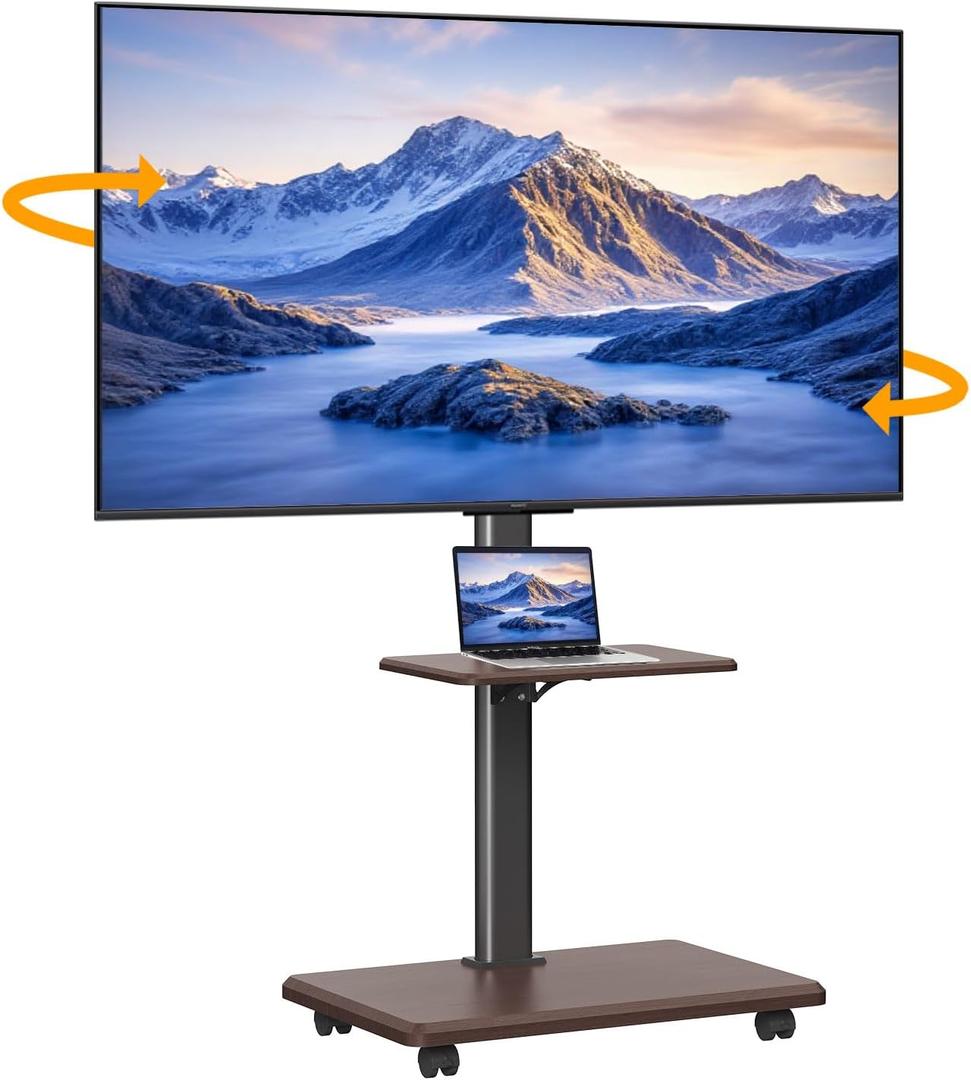 Rolling TV Stand Mobile TV Cart on Wheels for 26-75 Inch TVs Hold Up to 88 Lbs, Height Adjustable Portable Floor TV Stand with Swivel Mount Max VESA 600x400mm, Black