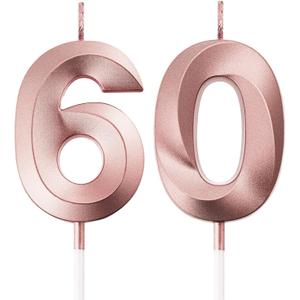Birthday Candles Numeral Candles Cake Topper Decoration for Birthday Party Wedding Anniversary Celebration Supplies (Rose Gold,60th)