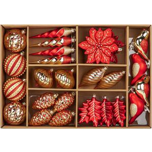 Briful 30ct Christmas Ornaments Set: Red Gold Assorted Flowers Leaf Birds Icicle Pine Cone Christmas Ball Baubles for Xmas Birthday Winter Holiday Wedding