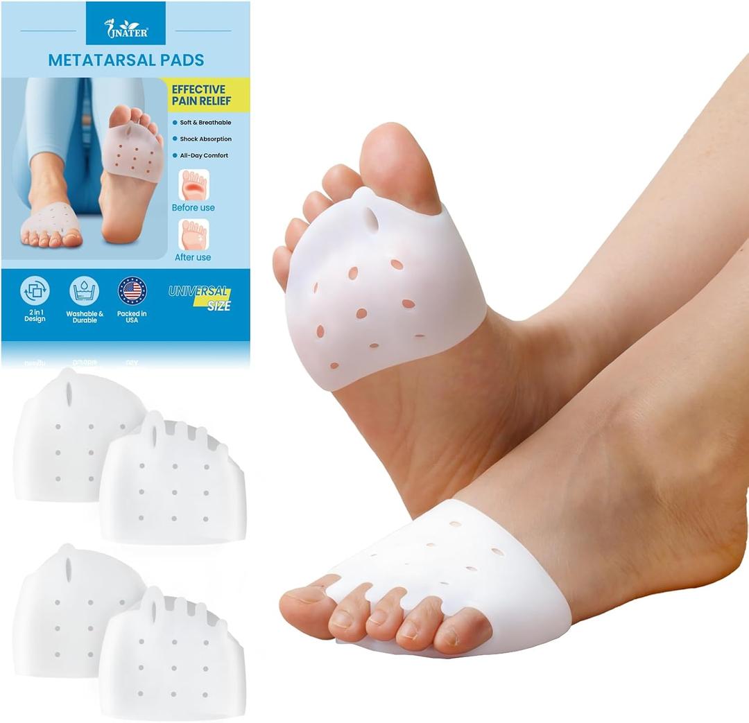 Toe Separators & Metatarsal Pads for Women & Men  4 Pcs Gel Toe Spacers, Soft Ball of Foot Cushion for Pain Relief, Metatarsalgia, Morton's Neuroma, All Day Comfort for Long Walking & Standing