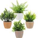 4 Pcs Small Woven Artificial Plants Boho Potted Fake Plants Mini Plastic Faux Eucalyptus 8.7" Greenery Indoor Farmhouse Bathroom Decor Pflanze Waterproof for Home Office Table Room Decor Gift