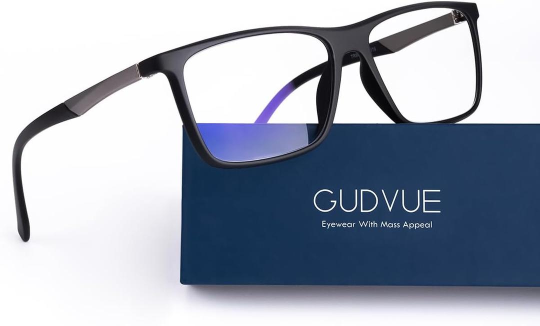 GUDVUE Mens Blue Light Glasses Rectangle Computer Glasses Gaming Glasses, Black/Gunmetal