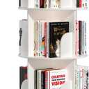 Nidouillet Rotating Bookshelf, 4 Tier Spinning Bookcase Tower Lazy Susan, Revolving 360 Book Shelf Storage Round Organizer, Vertical Rotate Turning Corner Book Case for Small Space, White