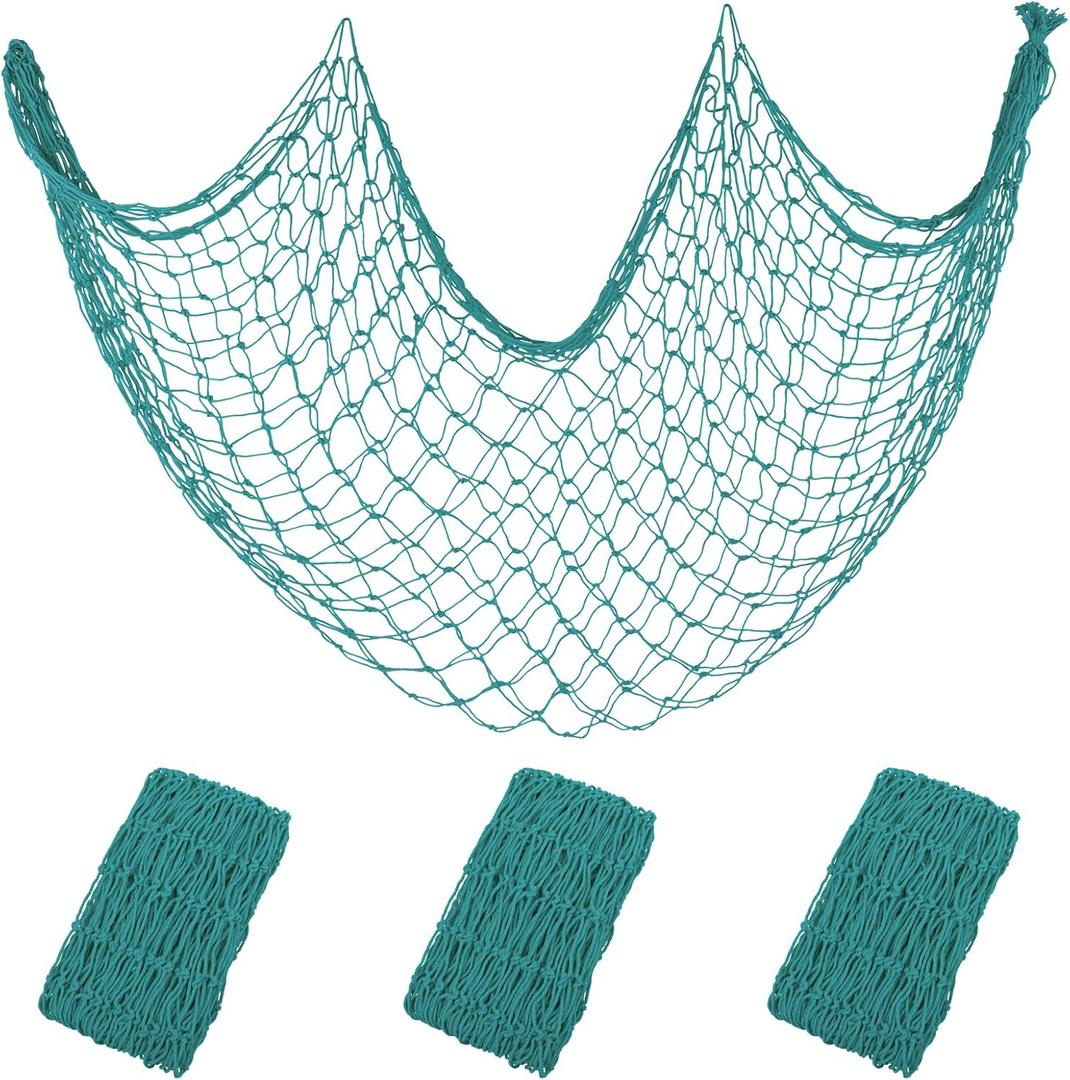 Decorative Fishing Net 2 Pack, 80x40 Inch Large Aqua Fish Net Decor for Wall, Photo Display, Nautical Mermaid Pirate Ocean Themed Beach Hawaii Under The Sea Party Decorations (3 pcs)