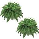 42 Artificial Boston Fern Bush Plant, 2 Faux Ferns for Outdoors Large, Fake Ferns Realistic Artificial Plants with 65 Fronds for Garden Porch Patio Home Office Living Room Decor Green