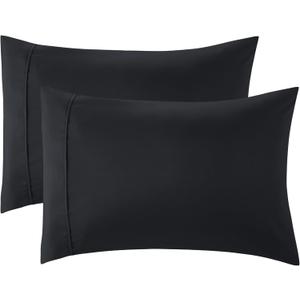 Bedsure Black Pillowcase Set - Queen Size (20x30 inches) Bed Pillow Cover - Brushed Microfiber, Wrinkle, Fade & Stain Resistant - Envelop Closure Pillow Case Set of 2 (Queen (20" x 30"), 05 - Black)