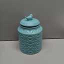MyGift Vintage Turquoise Ceramic Kitchen Jar with Lid, Cookie Jar Storage Containers Airtight with Embossed Star and Bird Design