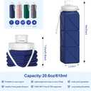 2 x Popdigito Collapsible Water Bottles 20.6oz Silicone Foldable Leakproof BPA Free Reusable Lightweight Portable Sport Water Bottles For Travel Camping Hiking Outdoor Indoor Detachable for Dishwasher (Dark Blue)