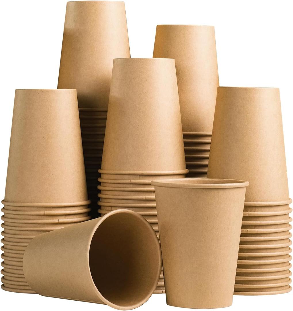 Lamosi 100 Count 12 oz Paper Cups, Disposable Kraft Paper Coffee Cups 12 Ounce for Hot/Cold Beverages, Water, Party, Picnic, Travel, Events
