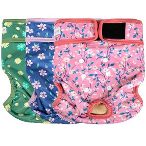 Langsprit Washable Female Dog Diapers - Doggie Reusable Diapers for Doggy Puppy Female in Period - Highly Absorbent Dog Heat Panties Flower - 1 L