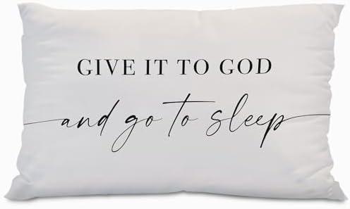 Knibeo Give It to God and Go to Sleep,Decorative Pillows Cover for Bed,Throw Pillows Cover for Bed,16x24 Inch Silk Pillow Case,Decorative Bed Pillows Cover for Bedroom Room（Cream-Coloured 16" x 24"), Set of 2