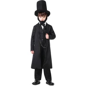 GRAJTCIN Lincoln Costume for Kids Abraham Lincoln Outfit Boys Presidents Day Halloween Party Historical Characters Cosplay (M (6-8 Years), Black)