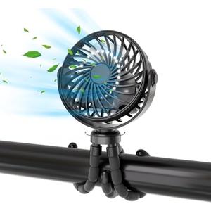 Leisuda Mini Portable Stroller Fan, Battery Powered Clip On, Detachable 3 Speed 360° Rotating Flexible Handheld Tripod Fan for Car Seat Crib Treadmill Travel, Black