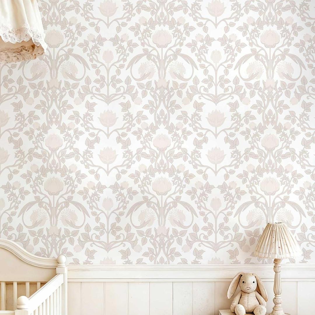 YXTII 17.3"236.2" Pink Wallpaper Peel and Stick, Floral Wallpaper for Bedroom Bathroom Self Adhesive Removable