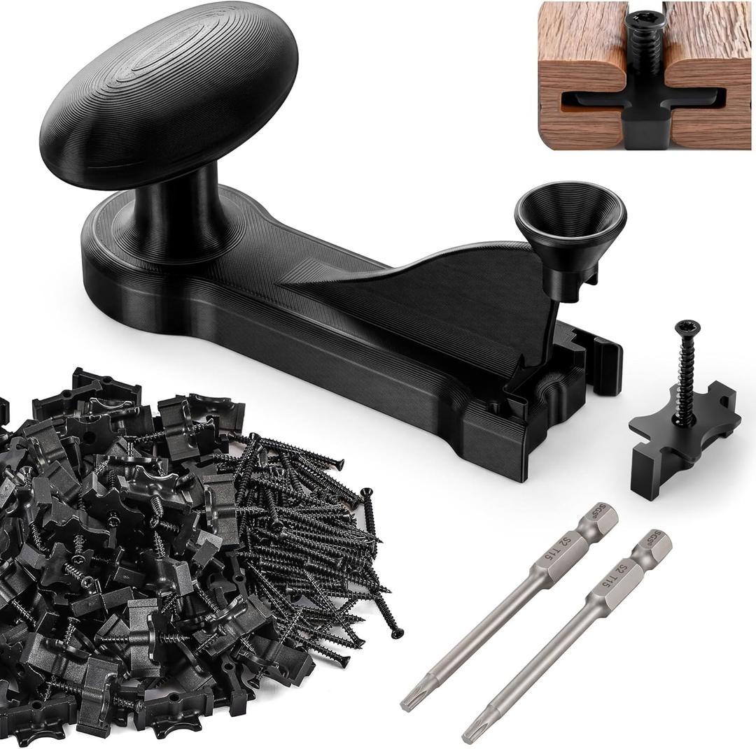 Hohean Deck Hidden Fastener Installation Tool Kit Compatible with Trex Decking, Includes 100 Hidden Deck Fasteners, 100 Stainless Steel Screws & Drill Bit, Composite Decking Installation Tool Set