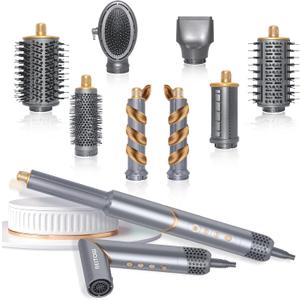 8 in 1 Hair Wrap Air Styler, Flex Magic Air Curler for Hair Dupe, Hot Air Brush Styler and Dryer in One Style, Autowrap Airstyler, Gray
