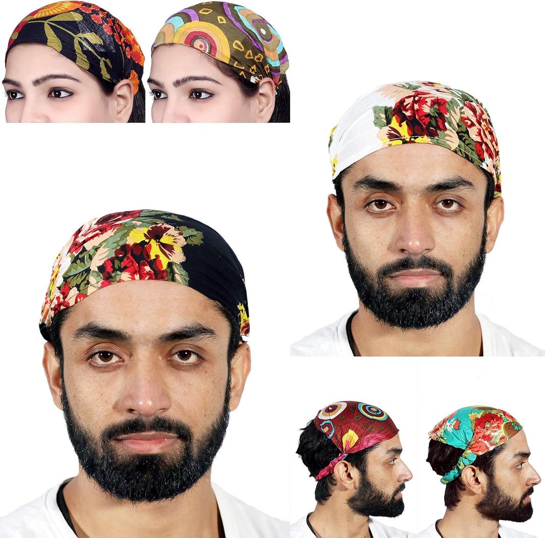 SARJANA Pack of 10 Pieces Womens Mens Headband Wide Hair Bands Bandana Colorful Boho Head Wraps (Cotton Printed)
