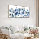 Framed Flowers Canvas Wall Art - Indigo Floral Canvas Pictures Living Room Wall Decor Botanical Canvas Prints Painting Abstract Artwork Bedroom Office Home Decor 20"x 40"