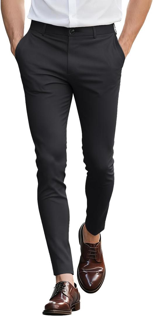 GINGTTO Mens Dress Pants Slim Fit Stretch Chino Pants for Men (36, Black)