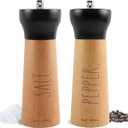 Rae Dunn Salt and Pepper Grinder Set of 2 - Bamboo Sea Salt Pepper Grinder - Classy Salt and Pepper Shakers - Pepper Mill & Salt Mill, Black