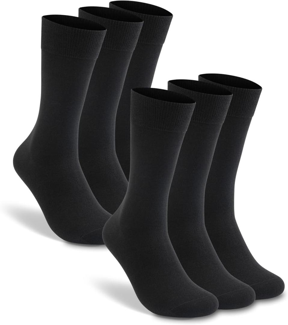 LIXIA Men's Thin Merino Wool Socks, Cozy Casual Winter Warm Breathable Mid-calf Dress Socks(6 Pairs - Black)