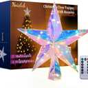 Christmas Tree Topper11.8" PET Christmas Tree Star Topper Lighted with Remote Multicolour 20LED Lighted Treetop Decorate for Xmas Decorations Ornaments Holiday Party Indoor Decor