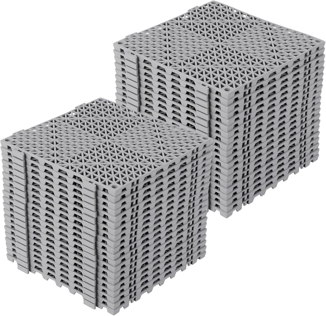 50 Pack 12x12 Modular Interlocking Cushion, Interlocking Floor Tiles,Waterproof Non-Slip Drainage Mats, Soft PVC Modular Cushion for Garage, Gym, Pool Deck, Patio & Outdoor Shower (Gray) (Grey)