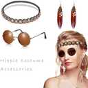 SUOLA 60s 70s Western Cowgirl Outfits Set Hippie Costume Fringe Vest with Hat Sunglasses Earring Headband for Women Halloween (Brown, L)