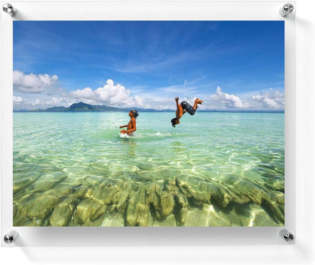 8.5x11 Floating Acrylic Picture Frame With Chrome Standoff Double Panel Wall Mount Photo Frame for Picture Up To inches (Inner Max Size is 8.5x11inch)