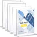 Acrylic Sign Holder 5 x 7 Inch 6 Pack - acrylic display stands for Store table sign holder - Vertical Double-Sided Acrylic Stands, Vendor Booth Display Items - Flyer Holder & Plastic Paper Holder - Acrylic Frame for Restaurants, Office, Home, Store