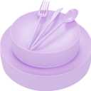 EI 150pcs Purple Plastic Plates for Party,Fancy Disposable Plates,Heavy Duty Plastic Dinnerware Set for Wedding,Easter,Afternoon Tea Party