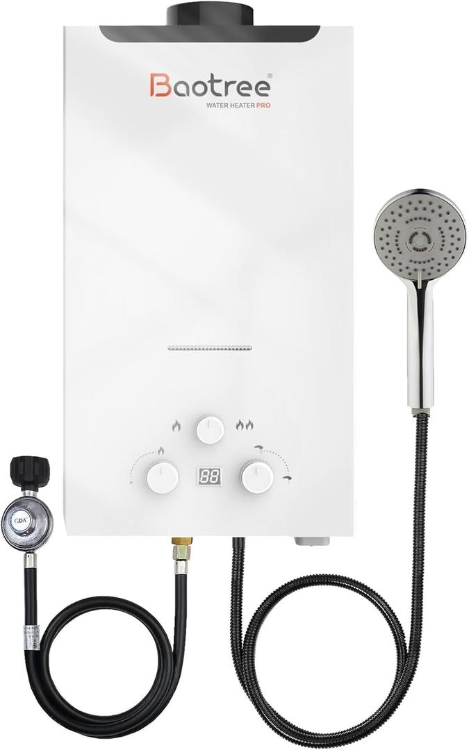 Tankless Water Heater Propane, 4.76 GPM RV Water Heater with Digital Display, 18L Portable Instant Hot Gas Water Heater with Overheating Protection for Indoor and Camping, 115,425 BTU