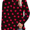 Roshop St Satricks Day Shirts Women Long Sleeve Irish Lucky Shamrock Printed Graphic Holidays Shirt (X-Large, Red Heart Black)