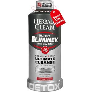 Herbal Clean Same Day Ultra Eliminex Detox Cleanse Drink* (32 fl oz) - Tropical Fruit Flavor Full Body Cleanse Detox Drink with Milk Thistle Seed* for high Toxin*, Vitamin B12 for Men & Women Tropical Fruit, 

Exp 10/03/2027